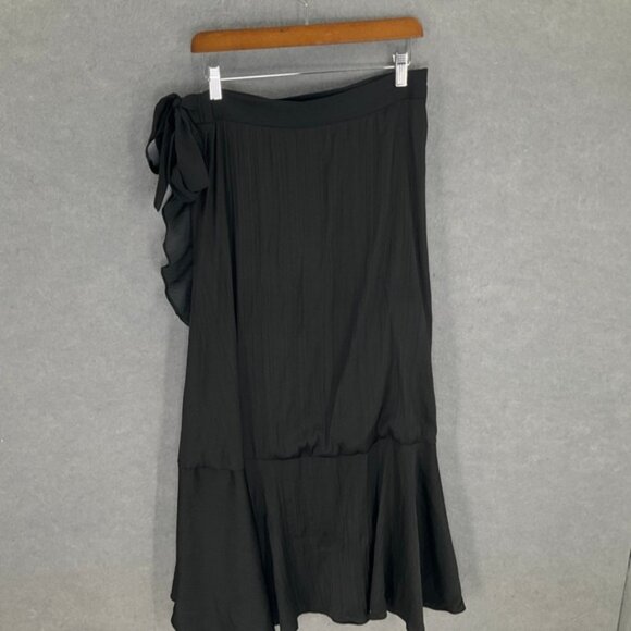 Maeve Anthropologie Black Ruffle Wrap Maxi Skirt MP Midi Party Career‎ - Picture 2 of 11